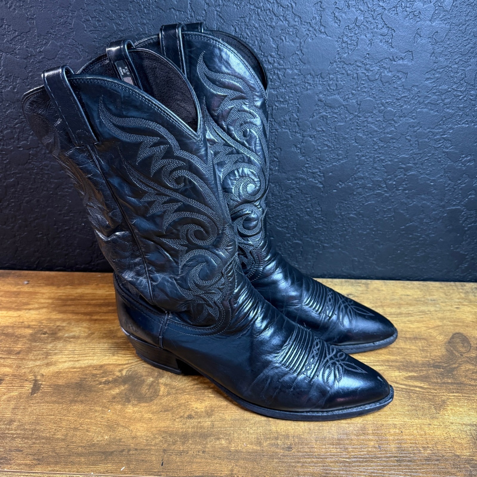 Dan Post P2284 Black Leather Western Cowboy Boots Mens 11 D Made In Usa